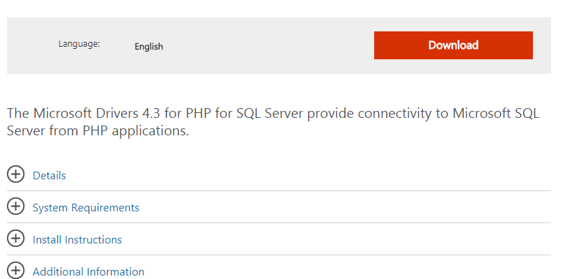 Microsoft Drivers 4.3 for PHP for SQL Server